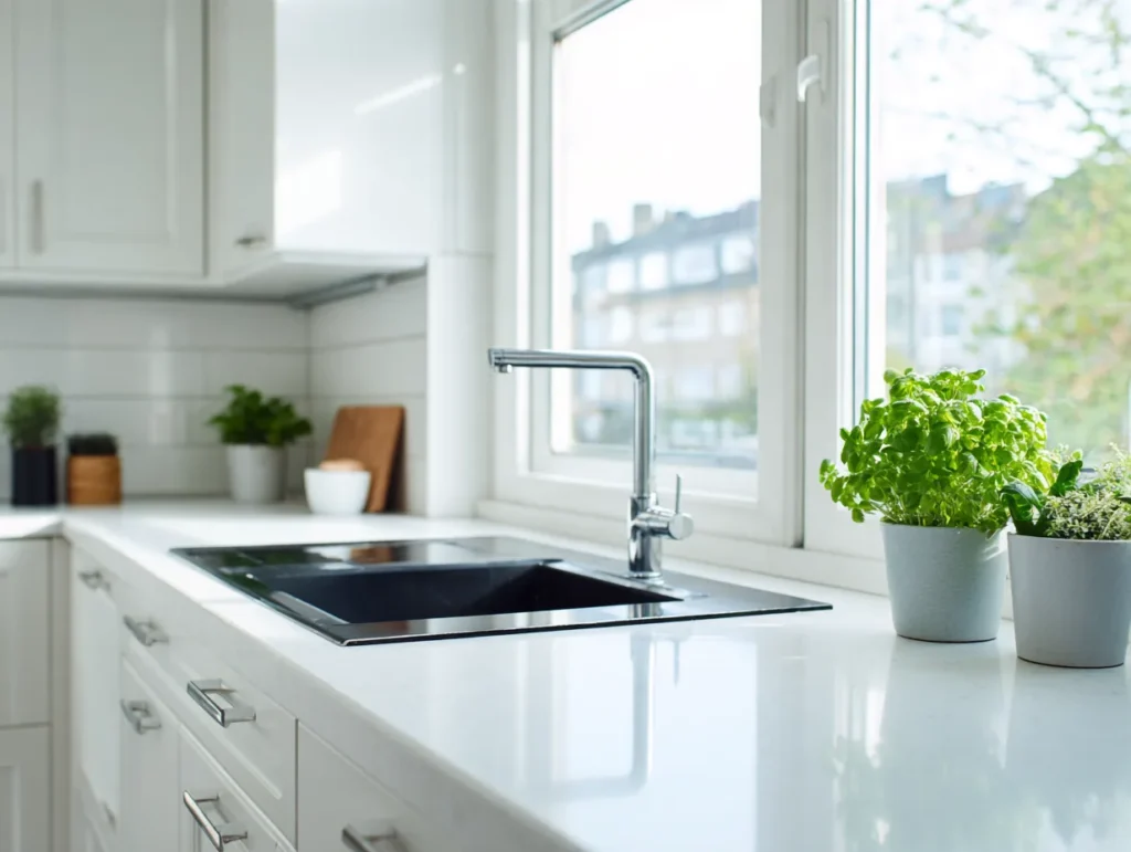 Kitchen counters and cooktop after a Brightside deep clean